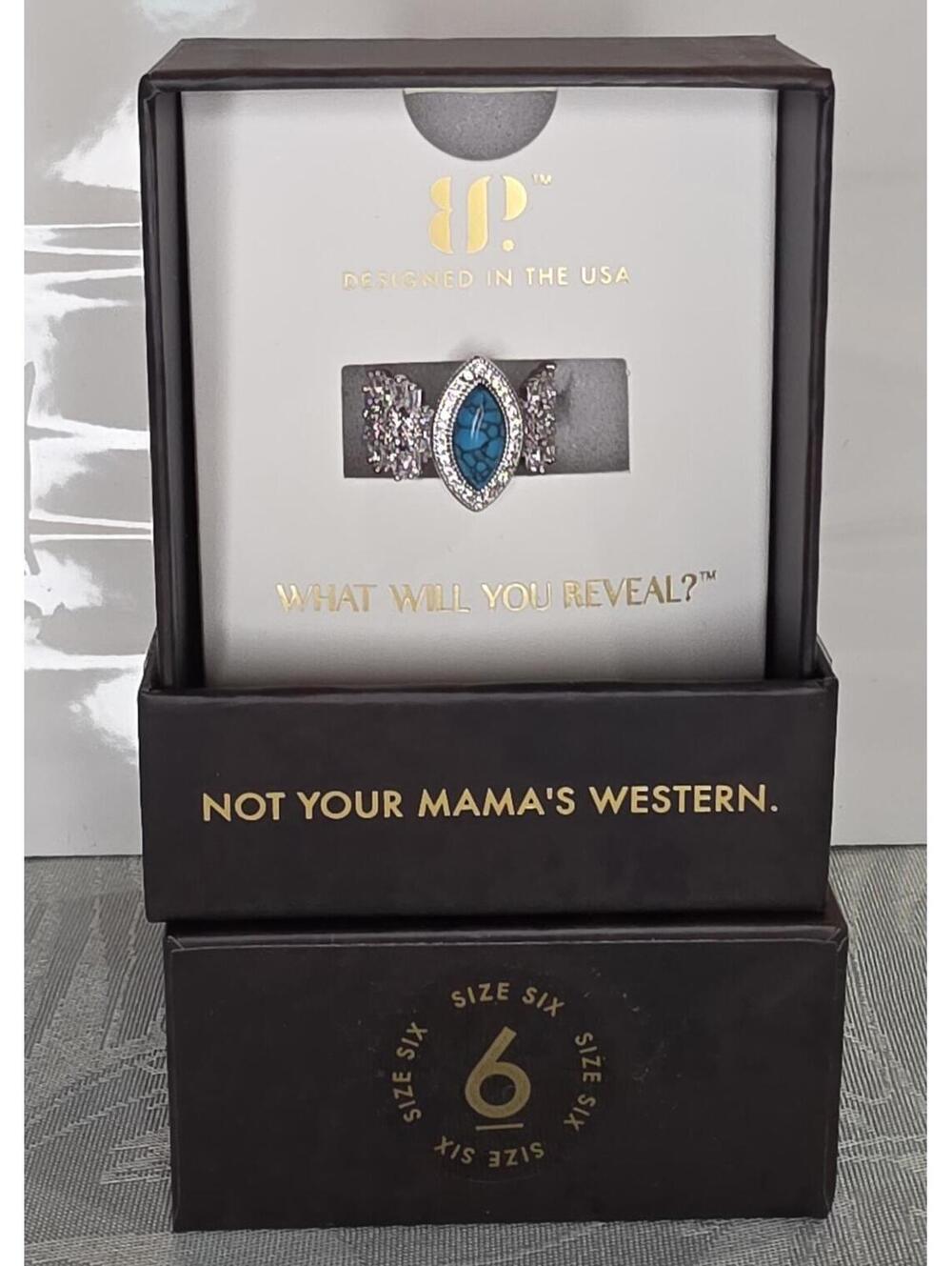 Dust & Dagger Turquoise Magnesite & Diamond Cubic Zirconia Ring Size 6